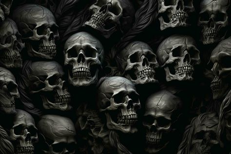 Scary Scary Halloween background with black and white scary skulls. Skulls on black background. Halloween concept. ai generated free photo Scary Mirror, Scary Halloween Backgrounds, Scary Backgrounds, Background Halloween, Effy Stonem, Halloween Background, Billboard Design, Scary Faces, Mirror Pics