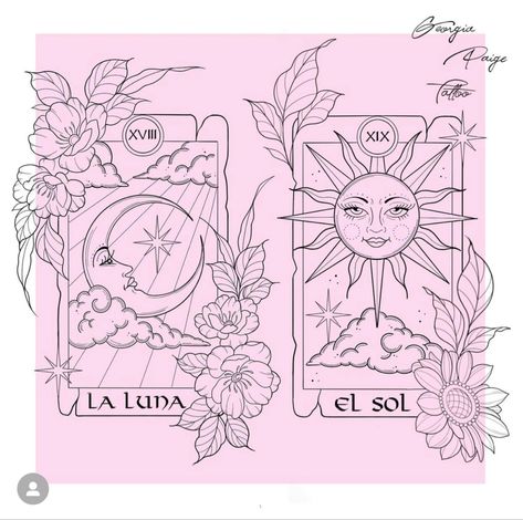 Sun Moon And Stars Tarot Tattoo, The Sun Tarot Tattoo Design, Psychic Medium Tattoos, Lover Tarot Tattoo, Sun Moon Tarot Card Tattoo, Oracle Card Tattoo, Tarot Card Sun Tattoo, Tarot Sun Tattoo, Sun Tarot Card Tattoo