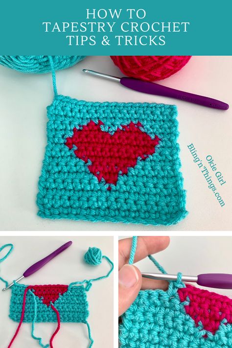 I have fell in love with tapestry crochet!  I love seeing different designs come to life when working on a piece.  In this tutorial, I will show you everything that I have learned and how I prefer to work with the different strands of yarn.  Trust me, this isn't as complicated as it seems.   It's really a fun thing to try and do! . . . #crochet #crochettechniques #tapestrycrochet #crochettips #howtocrochet #howtotapestrycrochet Crochet Granny Top, Crochet Tips And Tricks, Crochet Applique Patterns Free, Crochet Coasters Free Pattern, Tshirt Yarn, Crochet Mandala Pattern, Crochet Tips, Tapestry Crochet Patterns, Valentines Crochet