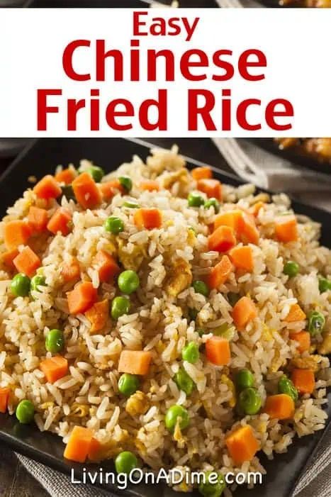 Easy Fried Rice Recipe - Homemade Chinese Fried Rice - Living On A Dime Easy Chinese Fried Rice, Basic Fried Rice Recipe, Chinese Dinner Recipes, Chinese Fried Rice Recipe, Cooked Rice Recipes, Quick Fried Rice, Chinese Dishes Recipes, Leftover Rice Recipes, Homemade Fried Rice