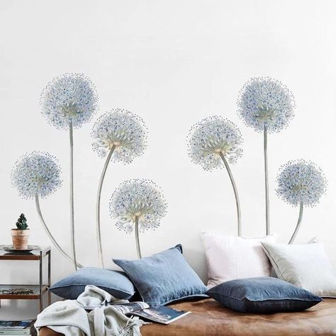 Decal Wall Art Design, Dandelion Decor, Dandelion Drawing, Dandelion Wall Decal, Dandelion Flowers, Floral Wall Decals, Blowing In The Wind, Wall Art Decal, Flower Wall Stickers