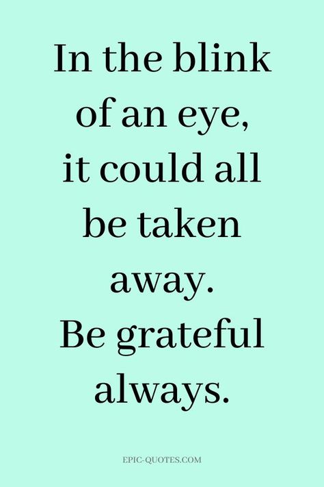 16 Gratitude Quotes to be Grateful - In the blink of an eye, it could all be taken away. Be grateful always. Gratitude Quotes Thankful, Gratitude Changes Everything, Alive Quotes, Tshirt Quotes, Grateful Quotes, Being Grateful, Thankful Quotes, Epic Quotes, A Gentle Reminder