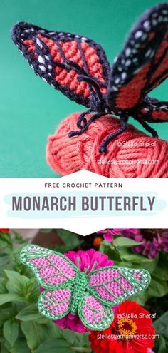 Crochet Paper Crane, Crochet Luna Moth Pattern, Crochet 3d Butterfly Free Pattern, Butterfly Crochet Patterns Free, Crochet Butterflies Free Pattern, Crochet Monarch Butterfly, Luna Moth Crochet Pattern Free, Crochet Moth Applique, Crochet Patterns For Spring