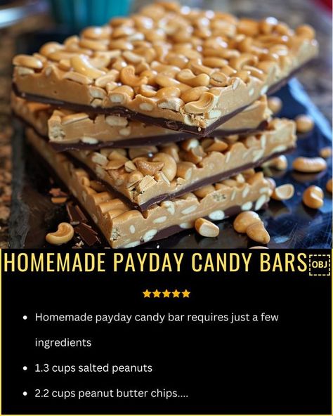 Payday Bars Recipe, Homemade Payday, Payday Bars, Payday Candy, Payday Candy Bar, Homemade Candy Bars, Holiday Treats Recipes, Candy Bar Recipe, Salted Peanuts