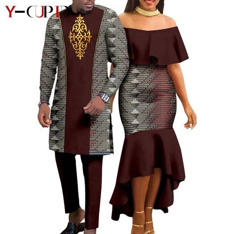 African Matching Outfit for Couples Dashiki Women Slim Print Dresses Agbada Bazin Riche Men Top and Pant Sets Kaftan Y23C041 - AliExpress African Wear Styles For Men And Women, African Couple Dress, Matching Style Couple, Couples Elegant Outfits Classy, Model Couple Africain, African Couple Outfit Matching, Couple Wear Matching Outfits, Ankara Couple Outfit, Couples Outfits Matching