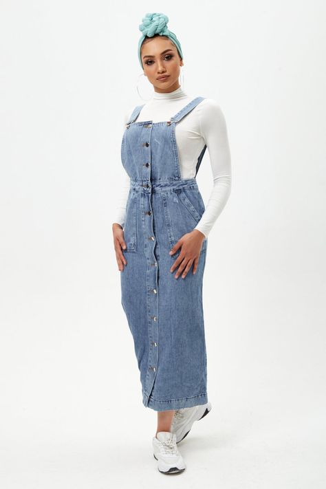 Dungarees Skirt, Dungarees Dress, Modest Wardrobe, Dungaree Dress, Blue Denim Skirt, Wardrobe Classic, Style Skirt, Dungarees, Modest Fashion