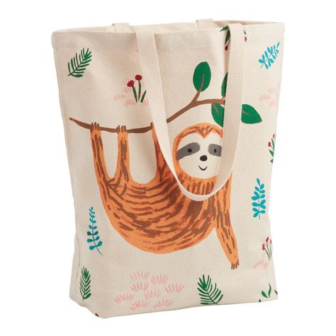 Cute Sloth Pictures, Smiling Sloth, Sloth Hanging, Christmas Presents For Moms, Canvas Bag Diy, Activity Day Girls, Painted Tote, Cute Sloth, Canvas Bags