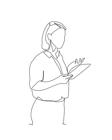 continuous line drawing of standing woman reading book Newspaper Sketch, Woman Reading Book, Drawing Stand, Vector Snowflake, Standing Woman, Book Sketch, Woman Line Art, Books To Read For Women, Continuous Line Drawing