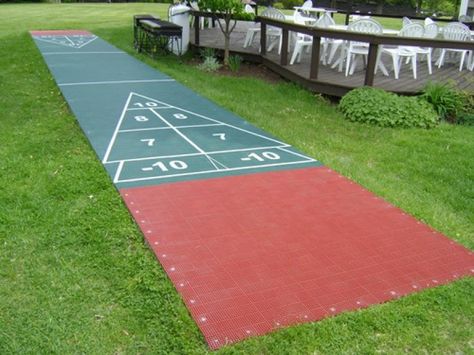 Outdoor Shuffleboard Courts by Mateflex » Mateflex Shuffleboard Court, Outdoor Shuffleboard, Outdoor Sports Court, Shuffle Board, Paint Games, Modular Tile, Gym Flooring, Green Tile, Side Yard