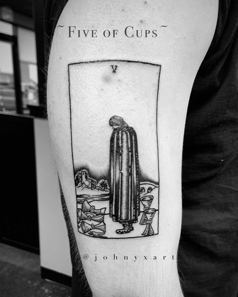 Cups Tarot Tattoo, 5 Of Cups Tarot, Five Of Cups Tarot, 5 Of Cups, Five Of Cups, Tarot Card Tattoo, Tarot Tattoo, Cups Tarot, X Tattoo