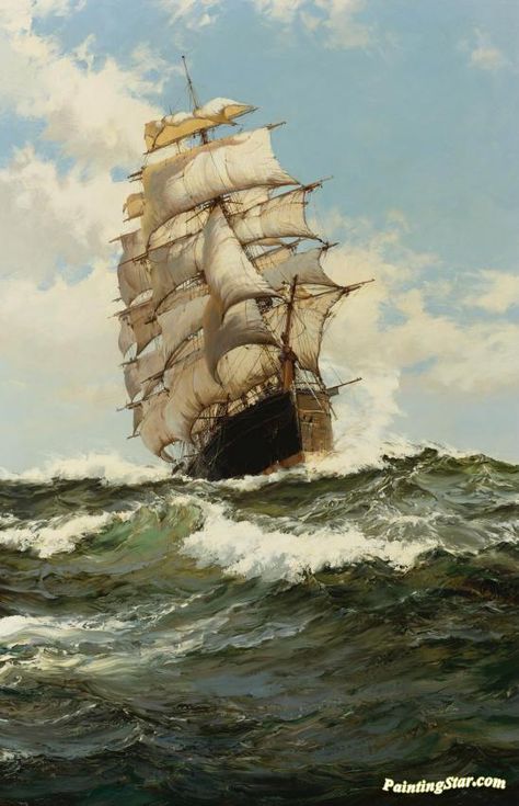 The Oberon Artwork by Montague Dawson Hand-painted and Art Prints on canvas for sale,you can custom the size and frame Antique Maritime Art, Montague Dawson, Ship Pictures, Navi A Vela, Uss Constitution, Old Sailing Ships, Clipper Ship, Rough Seas, Maritime Art