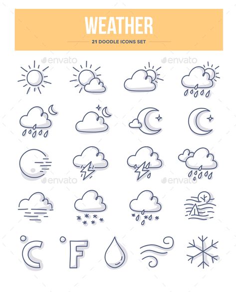 Embroidery Journal Icons, Weather Doodles, Weather Journal, Weather Activities For Kids, Doodle Icons, Weather Crafts, Weather Icon, Weather Symbols, Planner Icons