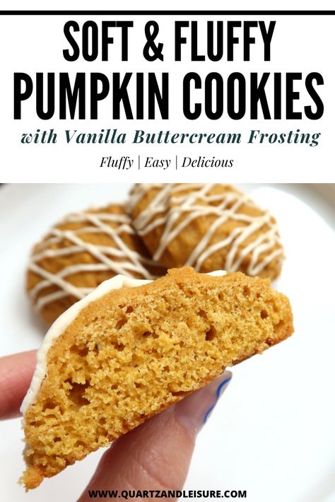 These soft & fluffy pumpkin cookies are a crowd favorite! My step by step recipe is super easy to follow for the perfect Fall pumpkin dessert or snack! Fall Pumpkin Cookies, Buttercream Glaze, Dessert Recipes Cake, Fall Desserts Pumpkin, Brownies Ice Cream, Soft Pumpkin Cookies, Sweet Treats Party, Fall Cookie Recipes, Cookies Fall