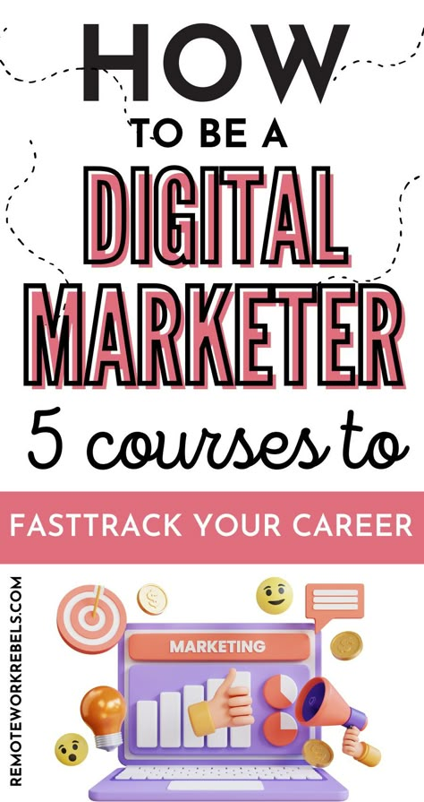 Interested in how to become a digital marketer? Follow this guide and learn how to become a successful digital marketer. These digital marketing courses will give you all the skills you need to work from home as a digital marketer or digital marketing manager. Best Digital Marketing Courses, How To Start A Marketing Business, How To Become A Digital Marketer, Digital Marketing Tips And Tricks, Marketing Digital Ideas, Digital Marketing Aesthetic, Online Marketing Business, Marketing Freelance, Digital Marketing Ideas