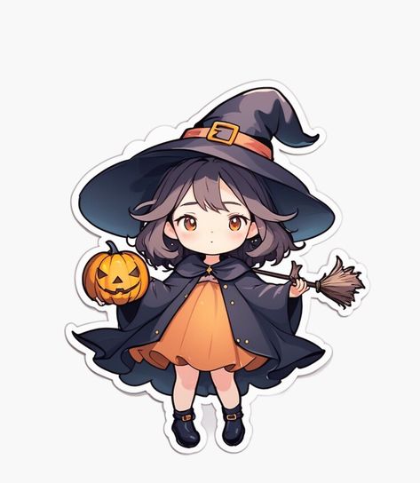 Witch Drawing Cute, Cute Witch Drawing, Witch Cute Drawing, Cute Halloween Witch Drawing, Chibi Halloween Art, Kawaii Witch, Chibi Witch, Cute Witch, Kawaii Witch Drawing