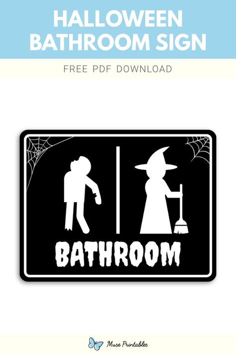 Free printable Halloween bathroom sign template in PDF format. Download it at https://museprintables.com/download/sign/halloween-bathroom/ Halloween Party Bathroom, Halloween Decorations Restroom, Halloween Party Bathroom Decor, Halloween Enter Sign, Halloween Bathroom Sign, Halloween Restroom Sign, Imprimibles Halloween, Halloween Bathroom, Bathroom Printables