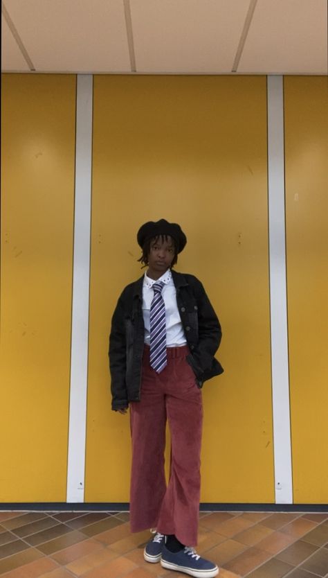 #ootd #tie #aesthetic #maroon black girl/beret/tie/locs Tie Aesthetic, Maroon Tie, Locs, Ootd, Outfit Inspo, Black