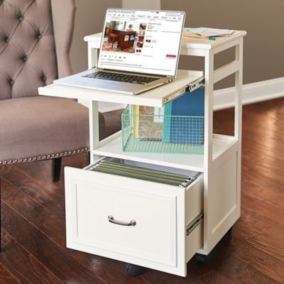 Get this ultra-convenient rolling computer desk for plenty of room for your printer, laptop, and extra paper. Features a fully extending shelf and large open area. Mini Office Design, Bedroom Desk Organization, Printer Storage, Cheap Office Furniture, Mobile Desk, Office Design Ideas, Mini Office, Portable Closet, Portable Desk