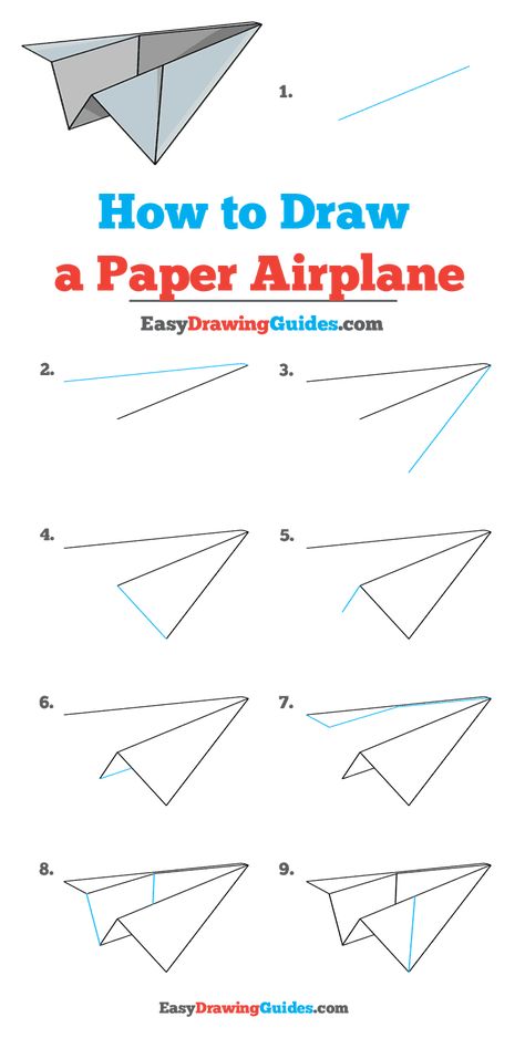 How to Draw a Paper Airplane - Really Easy Drawing Tutorial Simple Airplane Drawing, Paper Airplane Drawing, Airplane Doodle, Plane Drawing, Easy Drawing Guides, Blending Colored Pencils, Airplane Drawing, Cartoon Paper, Drawing Guides