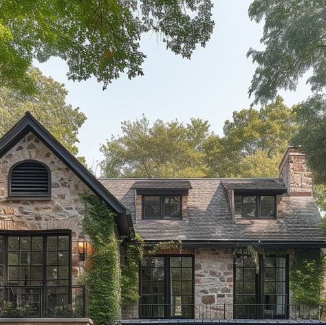 2 Story Stone House, Stunning Landscaping, Small Stone House, Stone Mansion, Story Stone, Farm Lifestyle, Modern English, Classic Architecture, Second Story