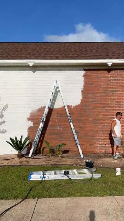 A COUPLE have revealed how they gave their red brick house a new look by painting it all white – and the trees did not escape the artistic touch either. Crafty husband and engineer wife duo only known as @thenavagepatch shared the transformation on TikTok after lime-washing their red brick property. According to the DIY […] White Home With Red Brick, Red Brick Painted White Exterior, Brick House Transformation, Red Brick House Painted White, Painting Red Brick House White, Painting Exterior Brick White, Old Brick House Painted White, Brick Shed, Red Brick Exteriors