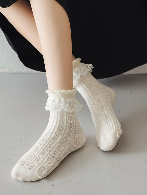 Pretty Socks, Socks Aesthetic, Ruffled Socks, Women Crew Socks, Lace Socks, Over The Knee Socks, White Socks, Cute Socks, Tube Socks