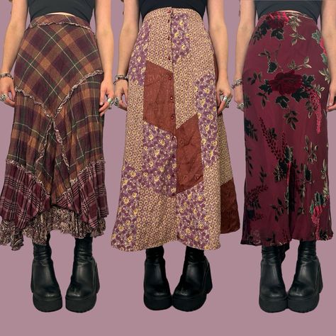 Starting to prepare for September’s drop 🍁🍂 40+ maxi skirts will be up for sale on sophieseddon.com 🕯️🐈‍⬛🧚🏼‍♀️ shop drop date: TBA 🌛 Maxi Skirt Whimsigoth, Whimsigoth Board, Date Outfit Skirt, Long Skirt Outfits For Fall, Whimsigoth Skirt, Pattern Maxi Skirt, Patterned Skirts, Boho Skirt, Crazy Outfits