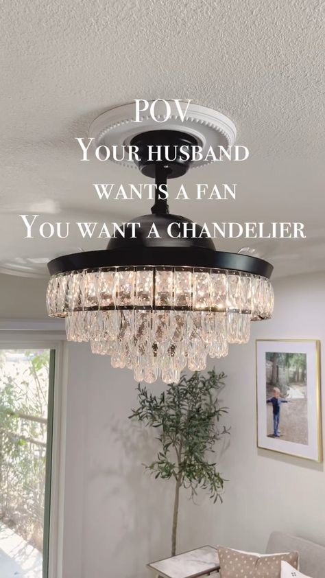 Fan chandelier crystal fandelier Fandaliers Aesthetic, Fandelier Brass, Black Fandelier, Gold Fandelier Ceiling Fan, Fandelier Crystal, Crystal Chandelier, Family Room, Fan, Crystals