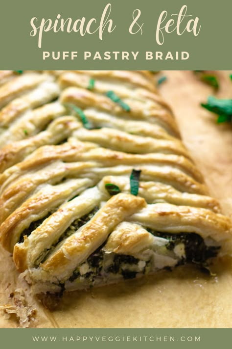 Spanakopita Recipe Puff Pastry, Puff Pastry Spanakopita, Vegetarian Pastries, Spinach And Feta Pie, Puff Pastry Braid, Pastry Braid, Make Puff Pastry, Feta Pie, Spinach Puff Pastry