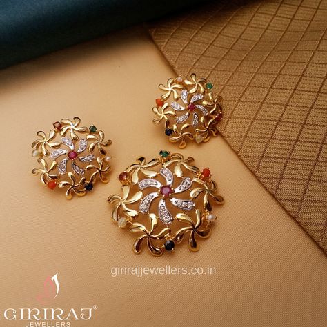 Navratna Pendant Set - Giriraj Jewellers Gold Pendant Jewelry With Price, Navratan Pendant Set, Gold Pendant Designs Modern, Gold Pendent Set Indian, Navaratna Pendants, Pendent Set Gold, Navratna Pendant, Pendant Set Gold, Gold Pendant Designs