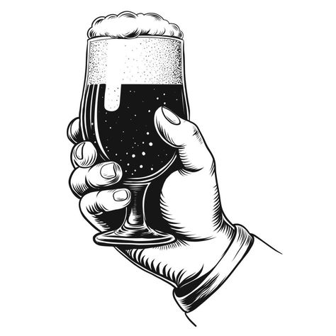 Beer festival. Hand holding craft dark beer glass. Vintage vector engraving style illustration for web, poster, invitation to party oktoberfest Hand drawn ink sketch Beer Glass Illustration, Beer Illustration, Anniversary Poster, Dark Beer, Beer Festival, Ink Sketch, Cityscape Photos, Hand Holding, Poster Invitation