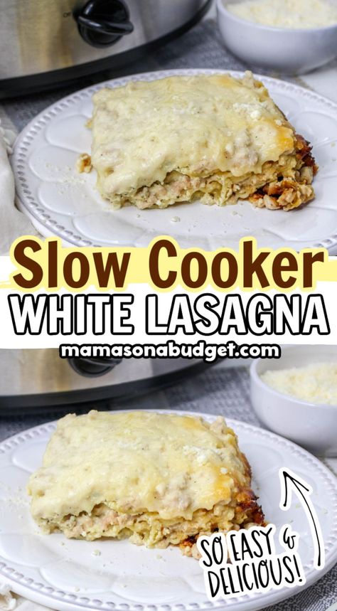 Slow Cooker White Lasagna Crockpot White Lasagna, Slow Cooker White Lasagna, Crockpot Lasagne, White Lasagna Recipe, Slow Cooker Lasagne, Slow Cooker Turkey Soup, White Sauce Lasagna, Lasagna Recipe Slow Cooker, White Chicken Lasagna