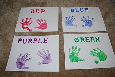 Handprint Color Sorting - could also use for color mixing (ex: one blue, one yellow, have children rub their hands together to make two green) Color Activities For Kids, Color Lesson Plans, Color Lessons, Toddler Lessons, Infant Classroom, Preschool Colors, Toddler Classroom, Teaching Colors, Daycare Activities