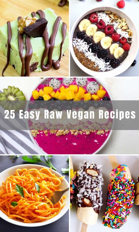 25 Easy Raw Vegan Recipes for Breakfast, Dinner and Desserts - IzzyCooking Raw Veggie Recipes Clean Eating, Raw Vegan Easy, Raw Food Romance Recipe, Raw Vegan Before And After Pictures, Raw Till 4 Recipes, Raw Vegan Lunch Ideas, Healthy Raw Vegan Recipes, Raw Fruit Recipes, Raw Vegan Desserts Easy