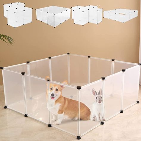 Amazon.com : EXPAWLORER Pet Playpen - Portable Plastic Dog Playpen Fence for Small Animals Puppy Cat Kitty Pet, DIY Puppy Playpen Indoor Outdoor Yard Fence Kennel Cage with 12 pcs Transparent Plastic Panels : Pet Supplies Diy Puppy Playpen, Rabbit Enclosure, Puppy Playpen, Pet Diy, Puppy Kennel, Yard Fence, Pet Fence, Pet Playpen, Pet Guinea Pigs