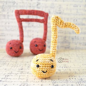 Musical Notes Free Crochet Pattern By Elisa's Crochet Music Note Amigurumi, Crochet Musical Instruments, Crochet Music Notes Pattern Free, Music Amigurumi, Crochet Music Note, Crochet Notes, Crochet Music, Crochet Geek, Musical Notes