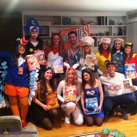 Allison: Every year my friends from my hometown and I do an annual halloween group costume which we began at age 14. It is an amazing opportunity for us to come... Cereal Costume, Cereal Characters, Diy Group Halloween Costumes, Costumes For Work, Character Halloween Costumes, Halloween Costumes 2014, Halloween Costumes For Work, Box Costumes, Addams Family Costumes