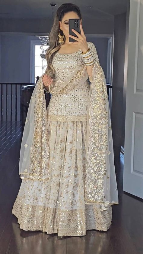 Contact us for any queries about product or shop. 💃 *Lehenga Fabric* :- Faux Georgette 💃 *Dupatta Fabric* :- Faux Georgette With 5mm Sequence Fancy Border Work (dupatta size 2.30 meter) 💃 *Top Fabric* :- Faux Georgette Full sleeve(Full stitched) 💃 *Lehenga Inner* :- Micro Silk 💃 *Top Work* :-  9mm Sequence Work Multi Needle Embroidery Work, Zari Work. 💃 *Lehenga Work* :- Sequence 9mm Work, Multi Needle Work, Embroidery Work, Zari Work. Less  💃 *Type* : *Lehenga* :-Semi Stitched, *Top* :- Needle Work Embroidery, Long White Blouse, Desi Dress, Trendy Outfits Indian, Stitched Lehenga, Work Lehenga, Punjabi Outfits, Georgette Dupatta, Pakistani Fancy Dresses