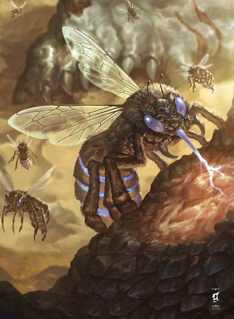 Giant Wasp Fantasy Art, Insect Fantasy Art, Bee Fantasy Art, Bee Character Design, Insect Monster, Insect Creature, Desert Creatures, Desert Temple, Space Opera Art