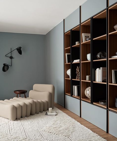 @studiolawahl • Instagram photos and videos Bedroom Design Trends, Coffee Chairs, Airbnb House, Living Hall, Separating Rooms, Office Bookcase, Bookcase Design, Kids Interior Room, Interiors Dream