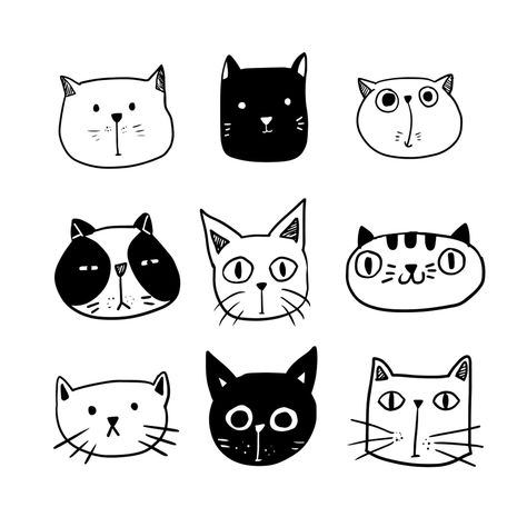 Drawing Line Art, Cat Faces, Line Vector, Cute Cat Drawing, Cat Doodle, Image Chat, Cat Art Print, Arte Inspo, Mini Drawings