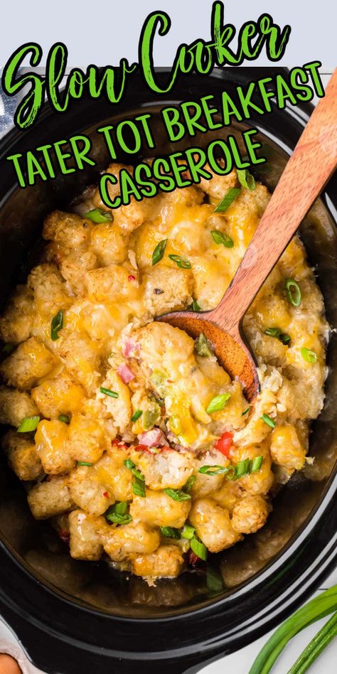 Tater Tot Breakfast Casserole Recipe, Crockpot Pancake Casserole, Best Easy Breakfast Casserole, Potluck Breakfast Ideas Crock Pots, Biscuit Crockpot Recipes, Eggs In Slow Cooker, Thanksgiving Breakfast Ideas Crock Pot, Tater Tot Breakfast Casserole Crock Pot, Crockpot Breakfast Casserole Tater Tots