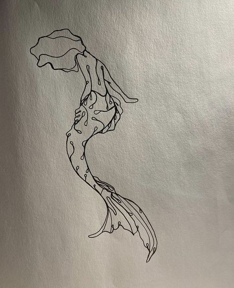 Mermaid Drawing Tattoo, Tattoed Heart, Small Mermaid Tattoo, Mermaid Drawing, Tattoo Practice, Mushroom Tattoos, Mermaid Drawings, Drawing Tattoo, Mermaid Tattoo