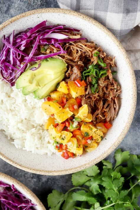 Teriyaki Pulled Pork Bowls with Mandarin Salsa Pulled Pork Menu, Teriyaki Pulled Pork, Pulled Pork Bowls, Grilled Pulled Pork, Yummy Pork Recipes, Pork Bowls, Honey Garlic Chicken Thighs, Best Pressure Cooker, Grilled Pork Tenderloin