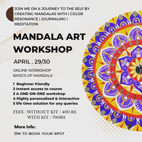 Mandala art workshop hurry up 💓 Mandala Poster Design, Art Workshop Poster Design, Art Therapy Workshop, Art Workshop Poster, Mandala Workshop, Workshop Poster, Asha Bhosle, Class Poster, Beautiful Pink Flowers