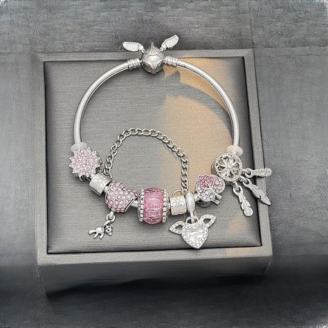 Material: Alloy Fashion Element: Disney IP Style: Cute Pandora Bracelet With Charms, Cute Pandora Bracelet, Pandora Bracelet Aesthetic, Duo Bracelets, Expensive Bracelets, Cute Jewellery, Pandora Bracelet Charms Ideas, Girly Bracelets, Pandora Bracelet Designs