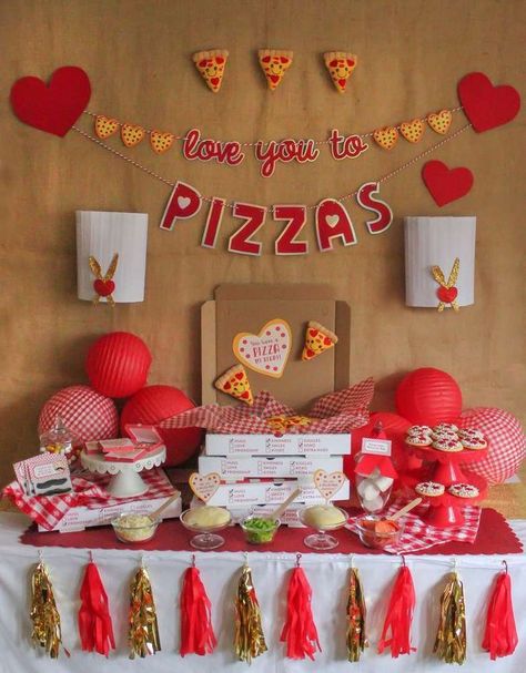 Show someone you love them with a slice of pizza!! Check out this fun Valentine's Day Party!! See more party ideas and share yours at CatchMyParty.com #valentinesday #pizza #party Pizza Party 2nd Birthday, Valentines 2nd Birthday Party, Valentine Birthday Party Ideas, Slice Of Fun Turning One, Valentine Day Birthday Party Ideas, Galentines Pizza Party, February Birthday Party Ideas For Boys, School Pizza Party, Valentines Birthday Party Ideas