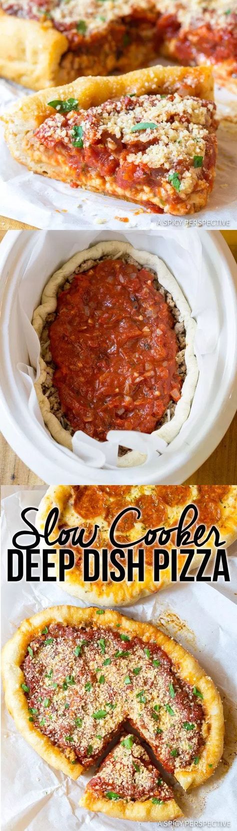 Slow Cooker Deep Dish Pizza (Chicago Style) - A Spicy Perspective Deep Dish Pizza Chicago, Pizza Chicago, Deep Dish Pizza Recipe, Pizza Roll, Deep Dish Pizza, Chicago Style, Crock Pot Slow Cooker, Crock Pot Cooking, Pizza Recipe