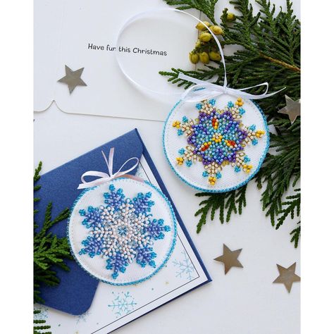 Abris Art Small Snowflake Decoration Kit | Michaels New Year Diy, Toy Diy, Christmas Embroidery Patterns, Diy Bead Embroidery, Beaded Snowflakes, Beading Thread, Christmas Tree Toy, Snowflake Decorations, Gift Diy