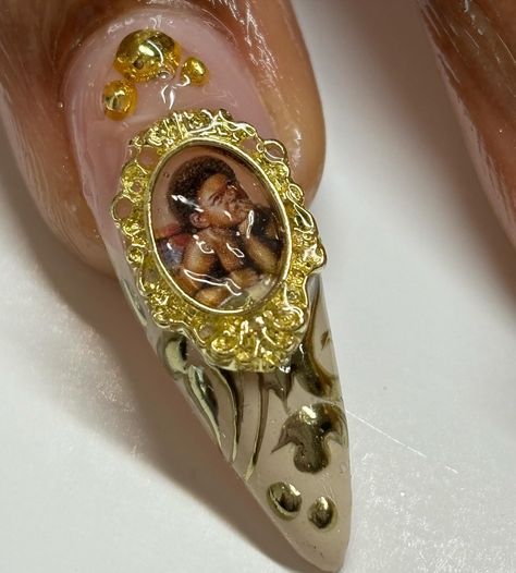 this set is too iconic!! full sunny/biblical/regal freestyle! my clients are sooo creative! ✨🌞 #nailart #gelxnails #gelx #nailinspo #londonnailtech Picture Frame Nails, Charmed Nail Art, Nail Art Characters, Sonny Angel Nail Art, Gold Charm Nails, Gold Nail Charm Designs, Gold Nail Charms, Mini Picture Frames, Nail Designs Pictures